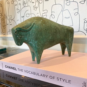 Foundry Brass Bull Statue, Brass Sculpture, Brass Ornament, Bull Art, contemporary sculpture, minimalist bull, italian brass bull image 1