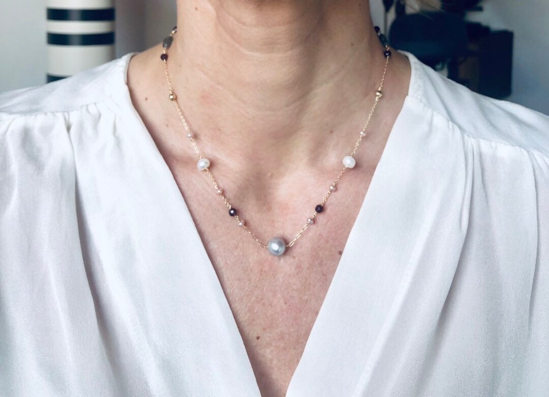 Collana Di Perle In Labradorite Naturale - Chip Di Cristallo, Lunghezza 18 Pollici