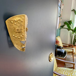 Foundry solid brass mask, African brass mask, brass handle, brass sculpture, brass wall art, handmade in Italy