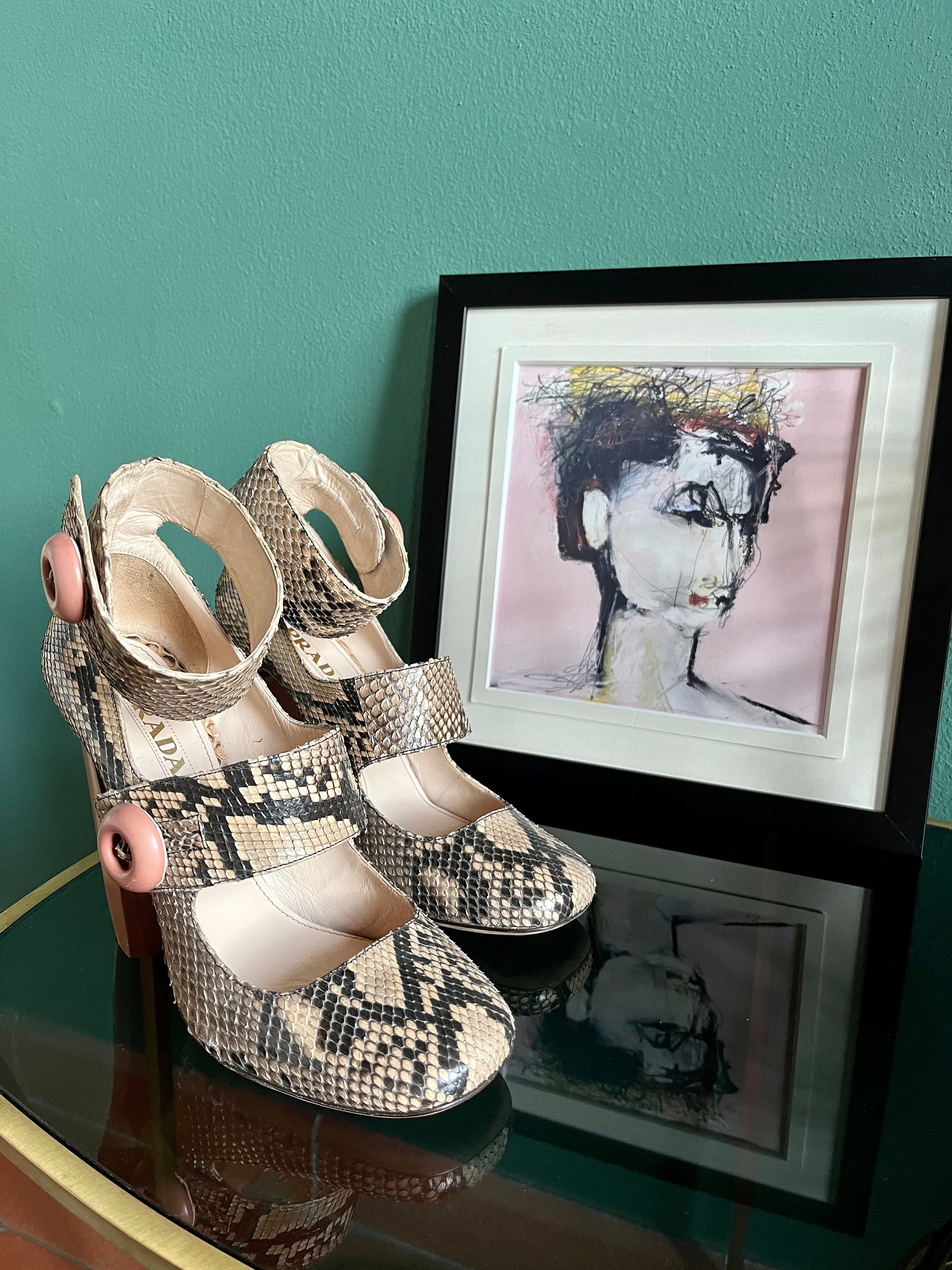 Vintage Prada Real Pale Pink Snakeskin Leather Shoes, Prada