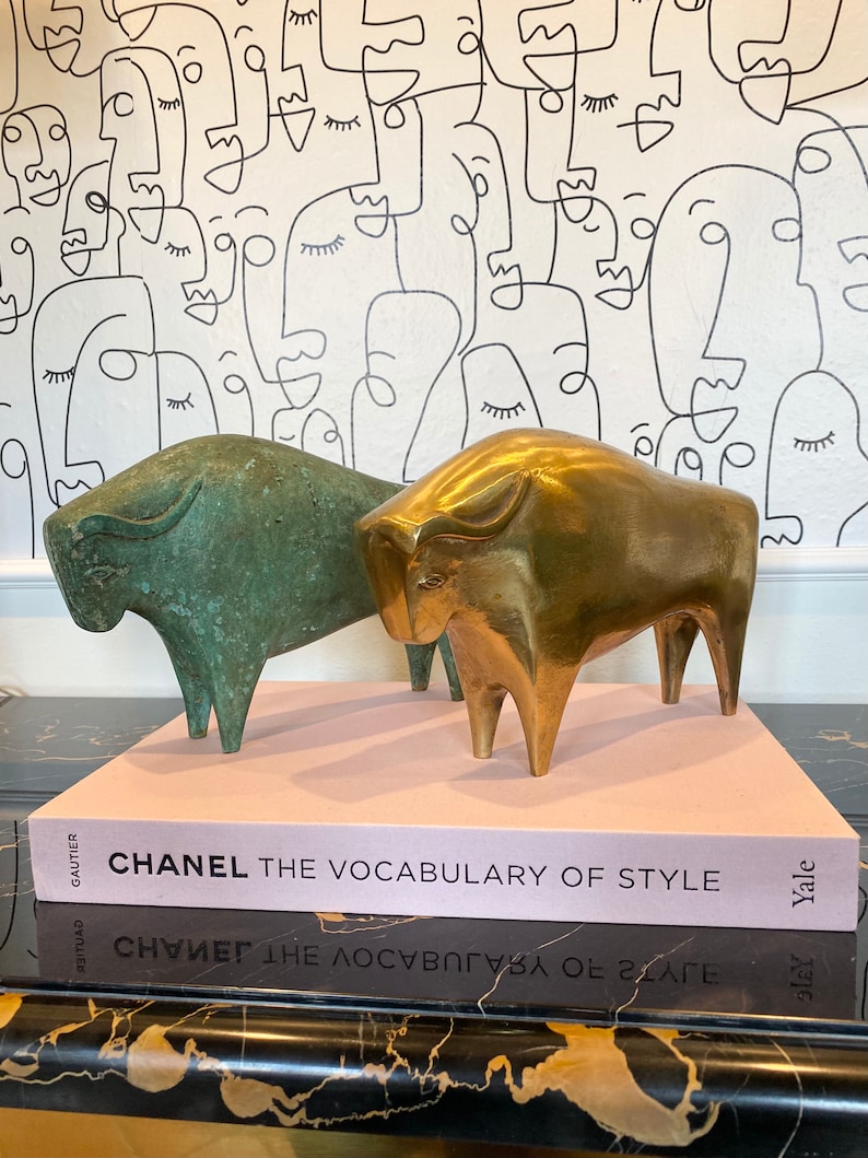 Foundry Brass Bull Statue, Brass Sculpture, Brass Ornament, Bull Art, contemporary sculpture, minimalist bull, italian brass bull image 5
