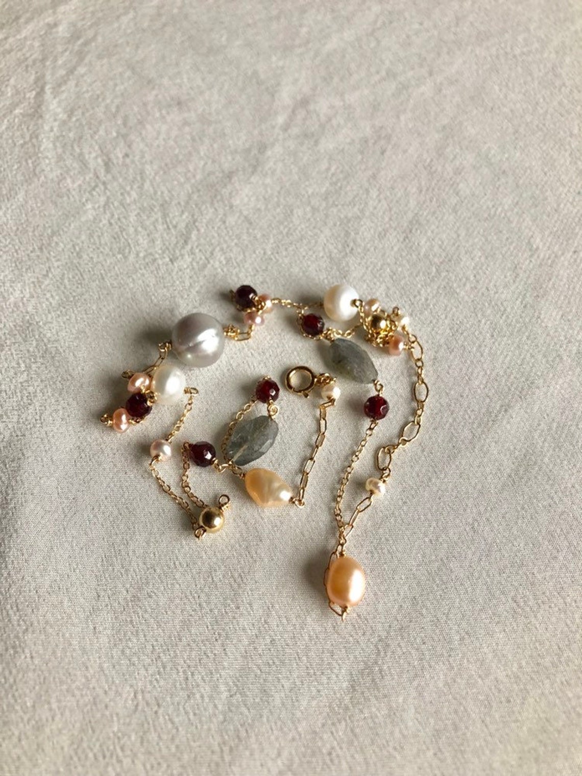 Collana Donna Perle Pietre Preziose Rondelle Sfaccettate Granato Rosso - Foto 8