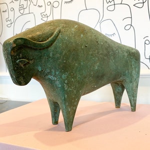 Foundry Brass Bull Statue, Brass Sculpture, Brass Ornament, Bull Art, contemporary sculpture, minimalist bull, italian brass bull image 2