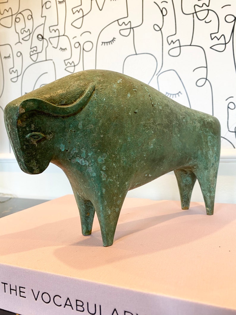 Foundry Brass Bull Statue, Brass Sculpture, Brass Ornament, Bull Art, contemporary sculpture, minimalist bull, italian brass bull image 2