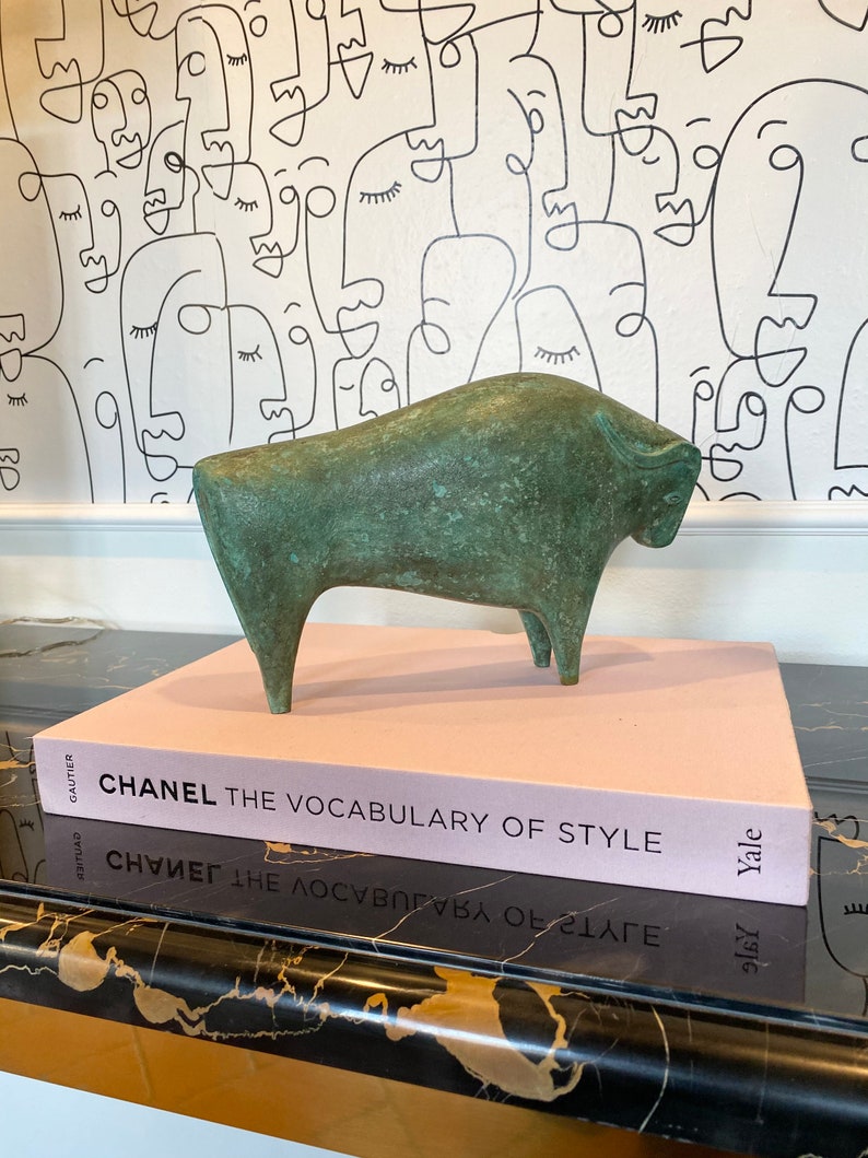 Foundry Brass Bull Statue, Brass Sculpture, Brass Ornament, Bull Art, contemporary sculpture, minimalist bull, italian brass bull image 4