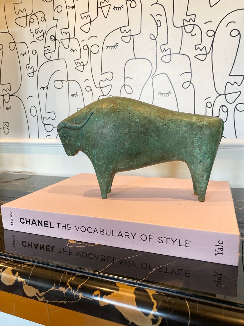 Foundry Brass Bull Statue, Brass Sculpture, Brass Ornament, Bull Art, contemporary sculpture, minimalist bull, italian brass bull image 6