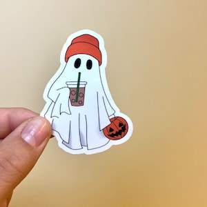 ghost sticker, iced coffee sticker, vinyl decal, waterproof sticker, Halloween sticker, laptop sticker, spooky, spooky coffee lover gift