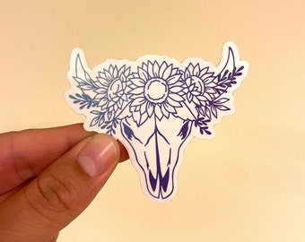 boho sticker, bull skull sticker, floral decal, vinyl sticker, waterproof, laptop sticker, bohemian decor, western vibes, waterproof decal