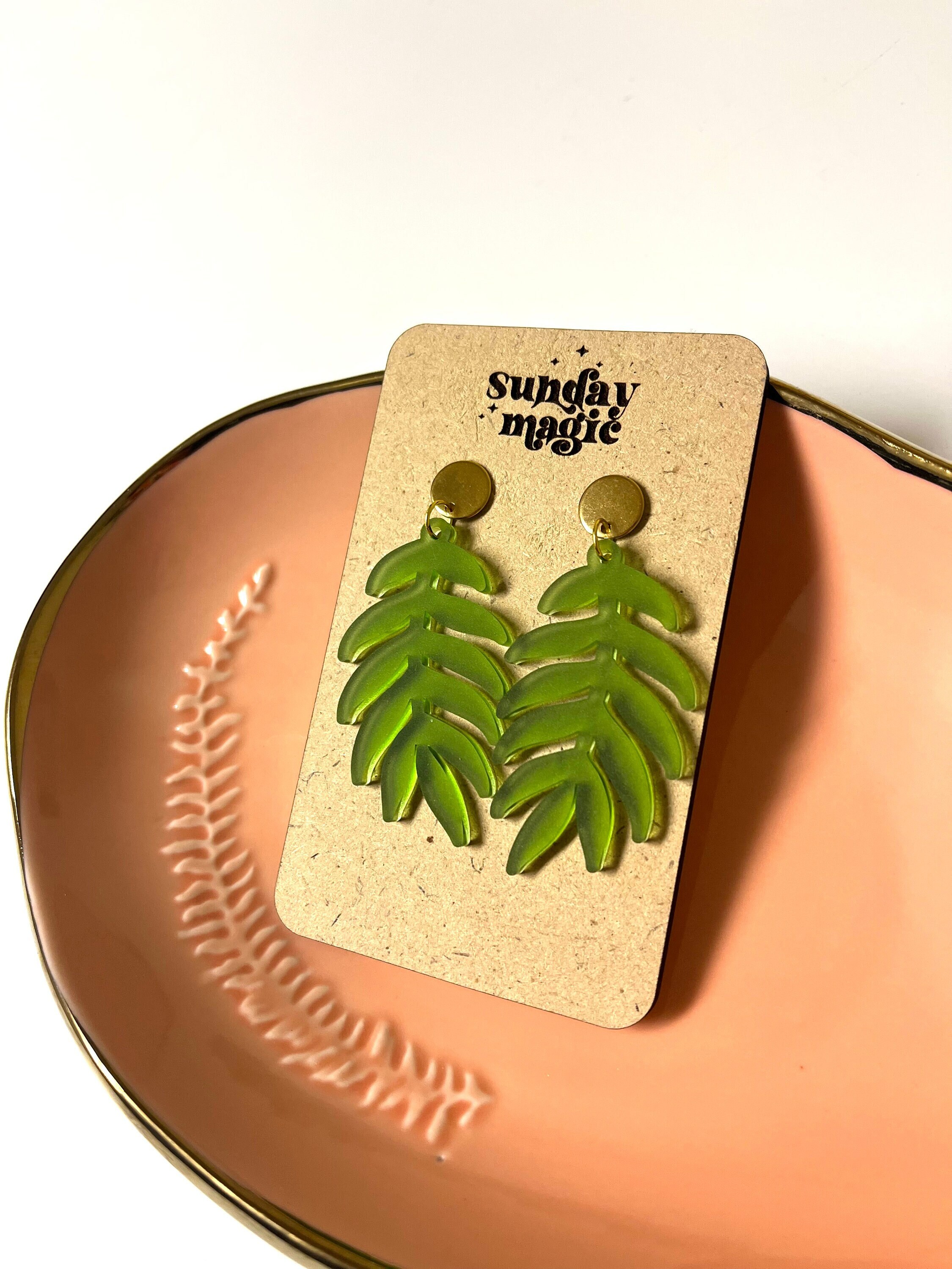 Frosted Green Acrylic Leaf Earrings, Leaf Earrings, Handmade Earrings, Frosted Green, Boho Earrings, Acrylic Earrings, Plant Lover, Cute