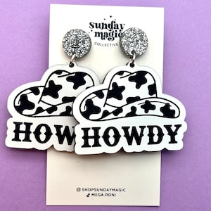 Howdy Earrings, Acrylic Howdy Earrings, Nashville Earrings, Bachelorette Party, Country Earrings, Acrylic Earrings, Cute, Glitter, Cowgirl