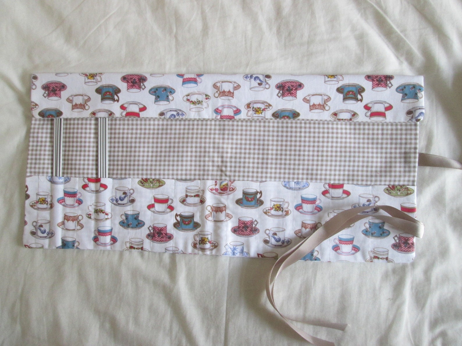 Pale Brown and White Tea Cup Print Double Point Knitting Etsy