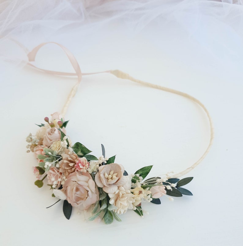 Beige flower crown greenery Bridal floral crown Floral Etsy