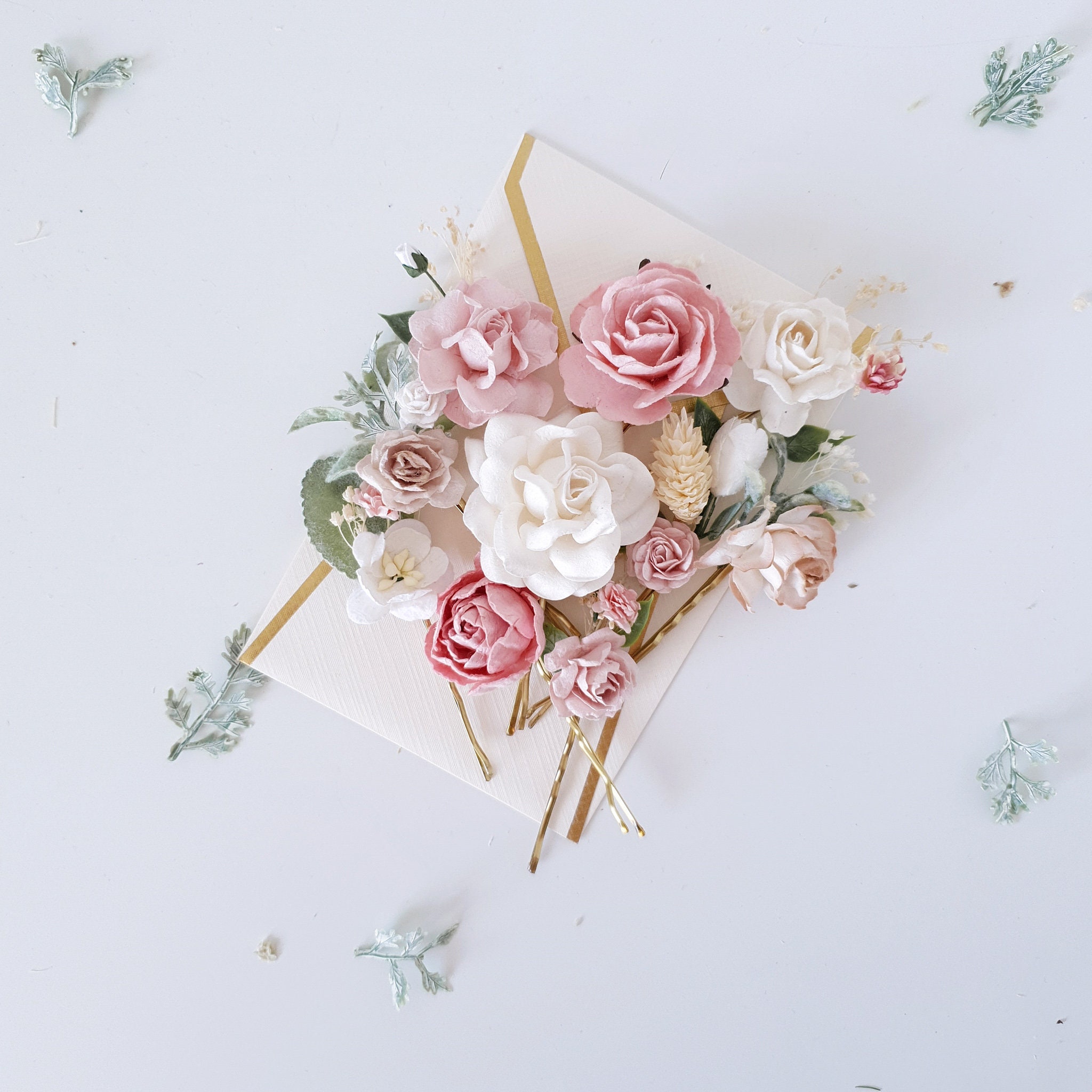 Flowers Bobby pins Blush pink flower bobby pins White Set of Etsy