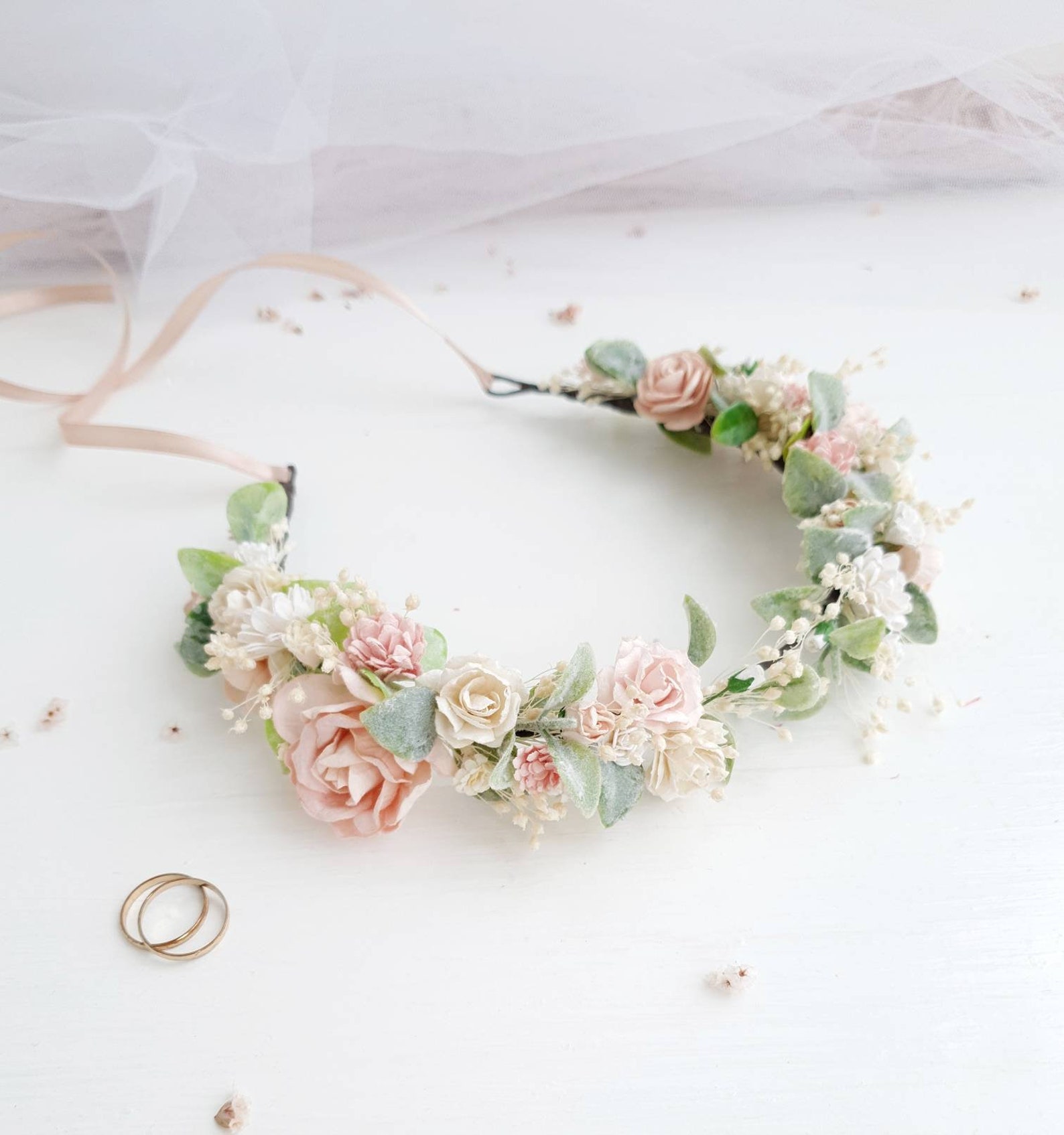 Blush Bridal flower crown Wedding Blush flower crown Floral Etsy