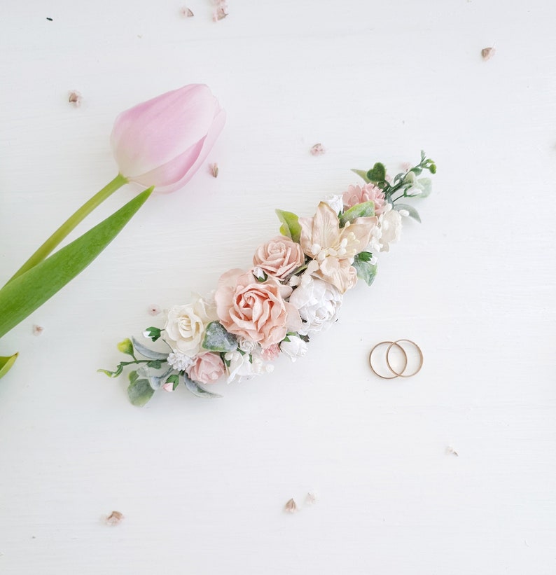 White bridal hair clip Wedding hair piece Blush flower vine Wedding flower vine