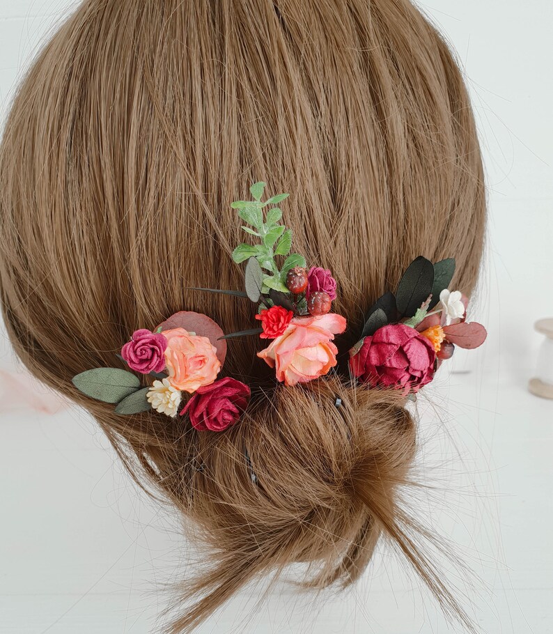 Fall burgundy flower headpiece Deep red flower bobby pins Fall deep red hair pins Flower hair pins Burgundy Flower Bobby pins