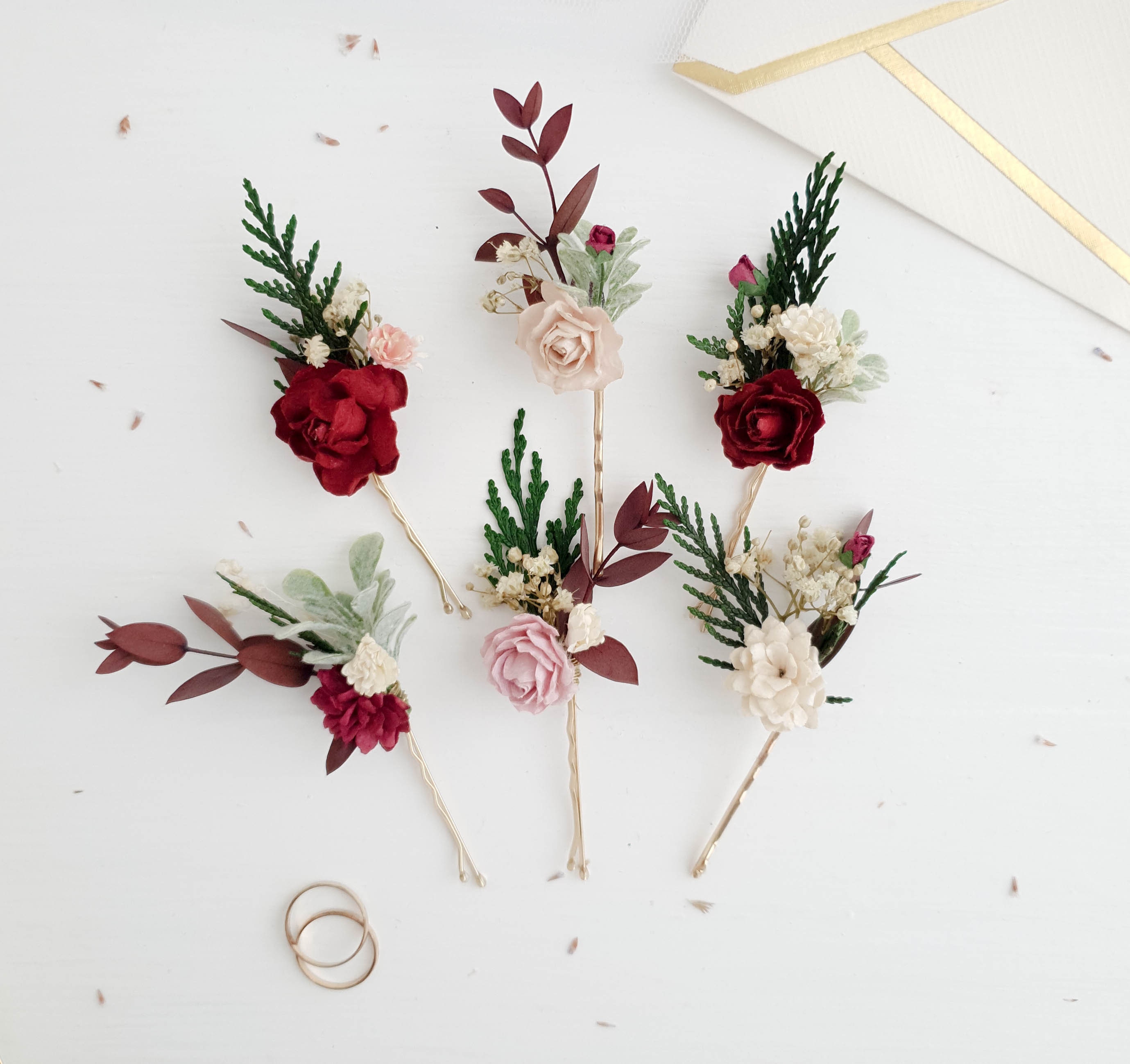 Flowers Bobby pins Maroon flower bobby pins Burgundy Set of Etsy