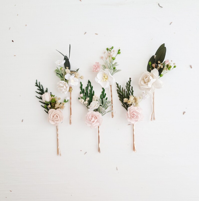 Flowers Hair Pins Blush Pink Flower Bobby Pins White Set of Etsy
