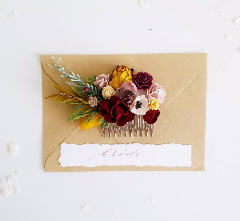 Flower Hair comb Mustard yellow Bridal hair comb Wedding Etsy