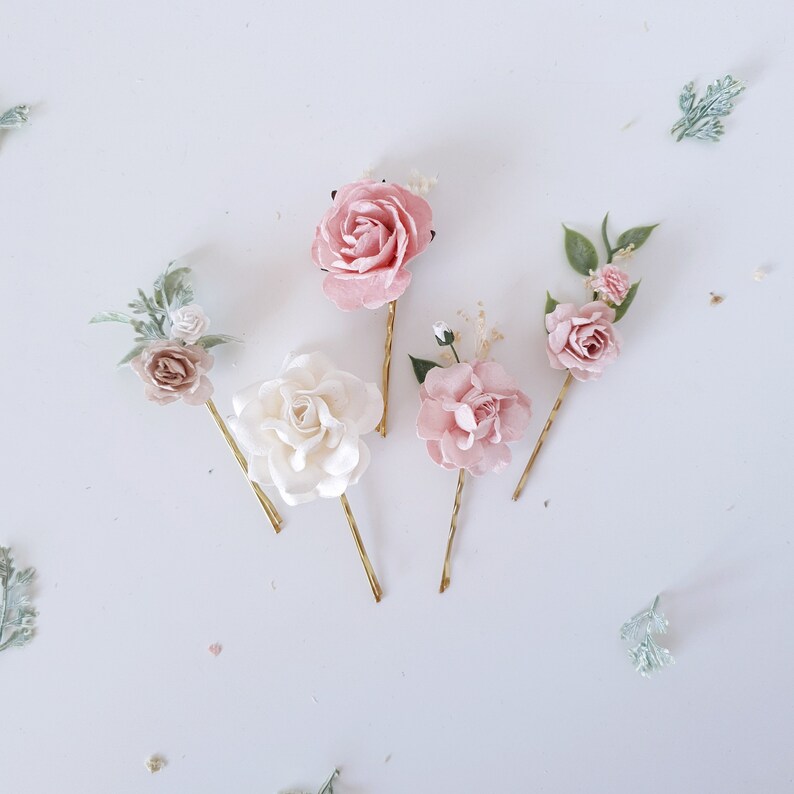 Flowers Bobby pins Blush pink flower bobby pins White Set of Etsy