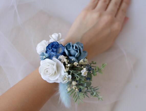 Flower Wrist Corsage Wedding Flower Wrist Corsage Blue Navy | Etsy