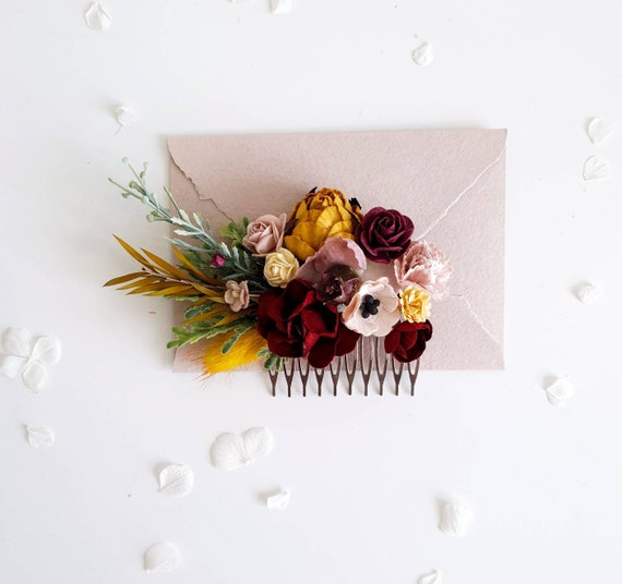 Flower Hair comb Mustard yellow Bridal hair comb Wedding Etsy