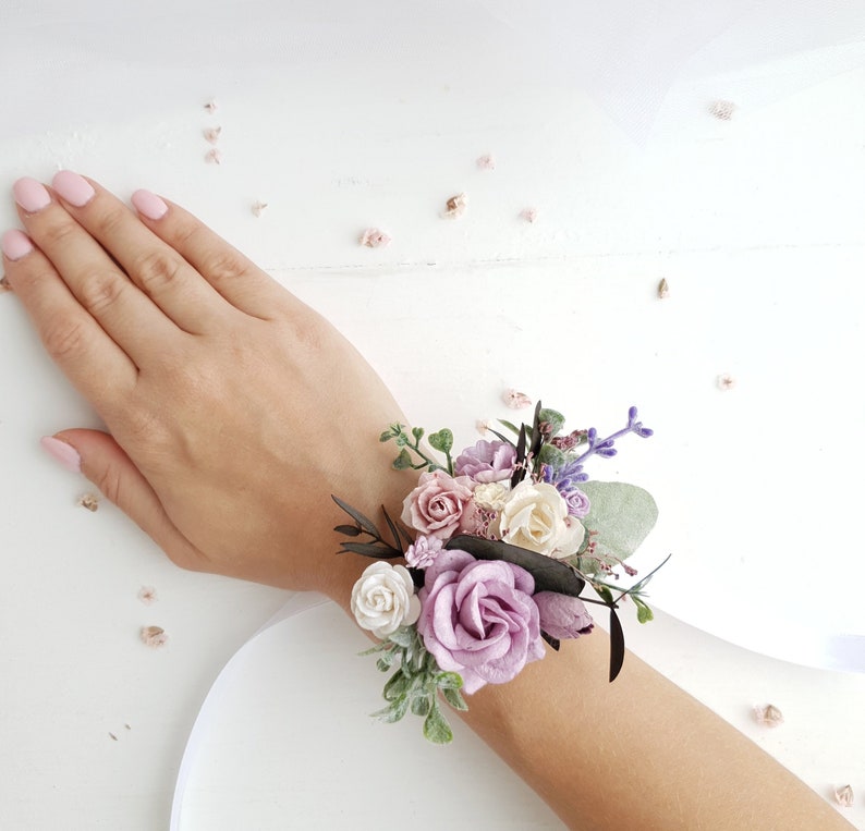 Lilac purple Bridesmaids corsage White lavender Flower wrist corsage Flower wrist corsage