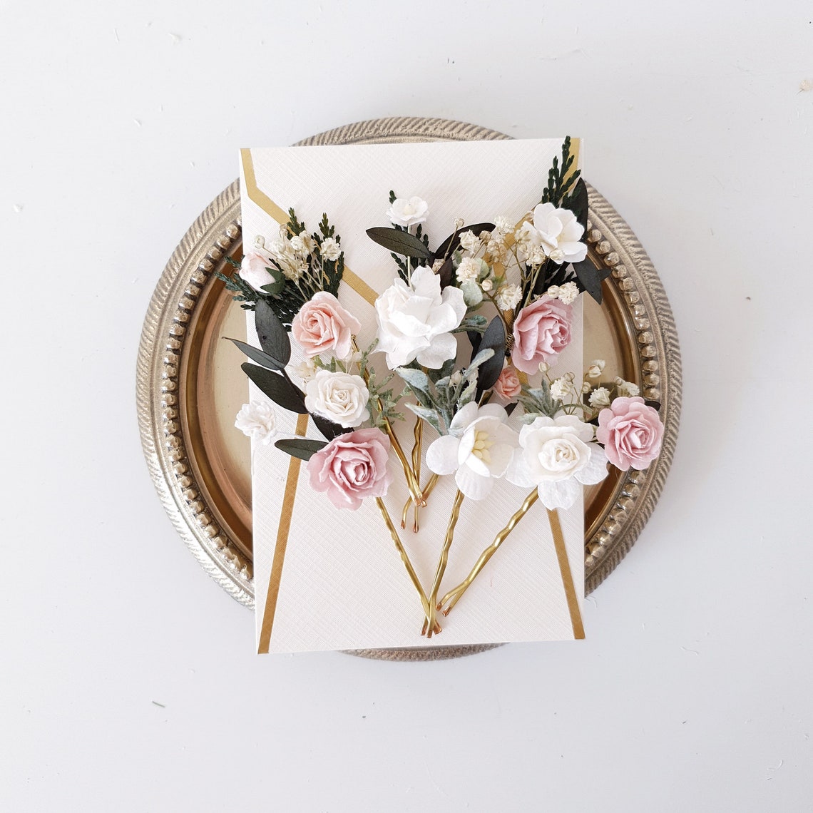 Flowers Bobby pins Blush pink flower pins Blush flower Etsy