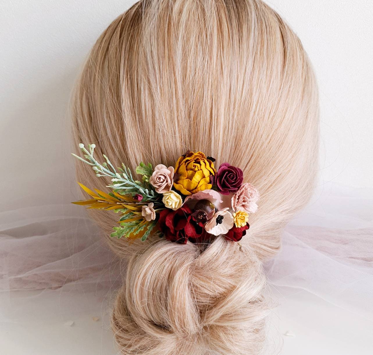Flower Hair comb Mustard yellow Bridal hair comb Wedding Etsy