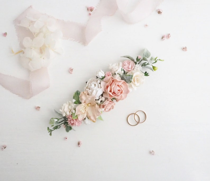 White bridal hair clip Wedding hair piece Blush flower vine Wedding flower vine