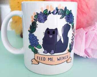 ¡Aliméntame, muchacha! Taza de gato