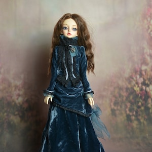 BJD 1/4 Clothes, Bjd clothing, BJD MSD Clothes, Ball Jointed Doll blue velvet outfit, Msd 1/4 clothes, Minifee clothes, Doll Leaves outfit