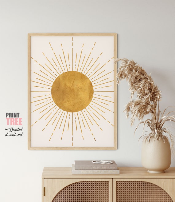 Abstract contemporary aesthetic poster with sun plant and