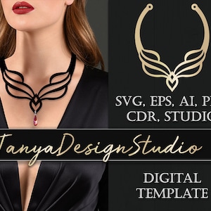 Necklace SVG, ai, CDR, eps, pdf > Necklace cut file Leather jewelery > Necklace template > Laser cut > Cutting File > Cricut > Cameo > 008