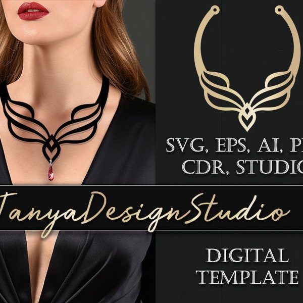 Necklace SVG, ai, CDR, eps, pdf > Necklace cut file Leather jewelery > Necklace template > Laser cut > Cutting File > Cricut > Cameo > 008