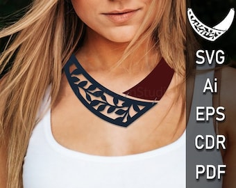 Necklace SVG, ai, CDR, eps, pdf > Necklace cut file Leather jewelery > Necklace template > Laser cut > Cutting File > Cricut > Cameo > 023