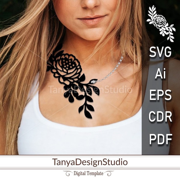 Necklace SVG, ai, CDR, eps, pdf > Necklace cut file Leather jewelery > Necklace template > Laser cut > Cutting File > Cricut > Cameo > 013