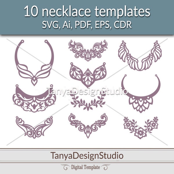 10 Necklace Bundle VOL.1 - Leather jewelry - Leather necklaces - Wooden necklaces - Laser cut - Cutting File - Cricut - Silhouette - 001