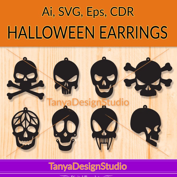 SVG, ai, CDR, eps- Halloween jewellery - Halloween Leather earrings - Wooden earrings - Laser cut - Cutting File - Cricut - Silhouette - 053