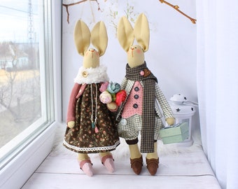 Family rabbit doll Bunny family doll Wedding gift gift for her Fabric tilda bunny doll Rag couple of hares Cloth dolls handmade
