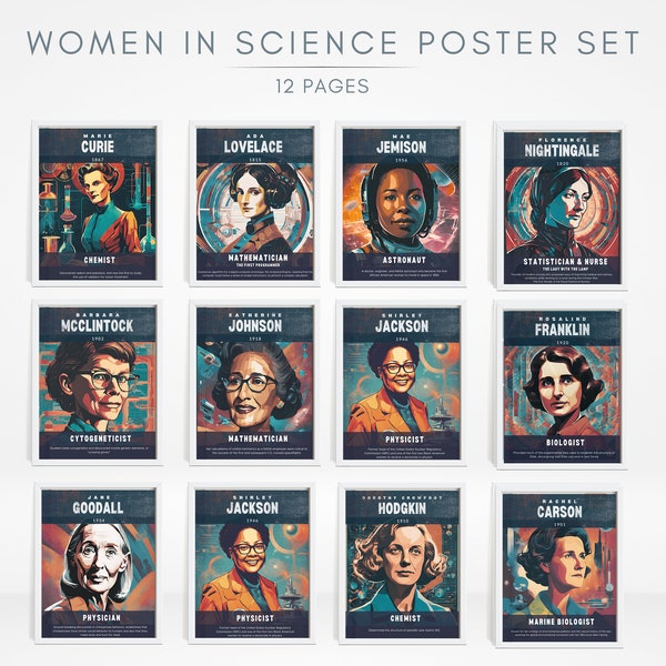 Famous Women Scientists Classroom Posters (Set of 12) /Science Classroom Printable/Science Poster/STEM/STEAM/Women's History Month