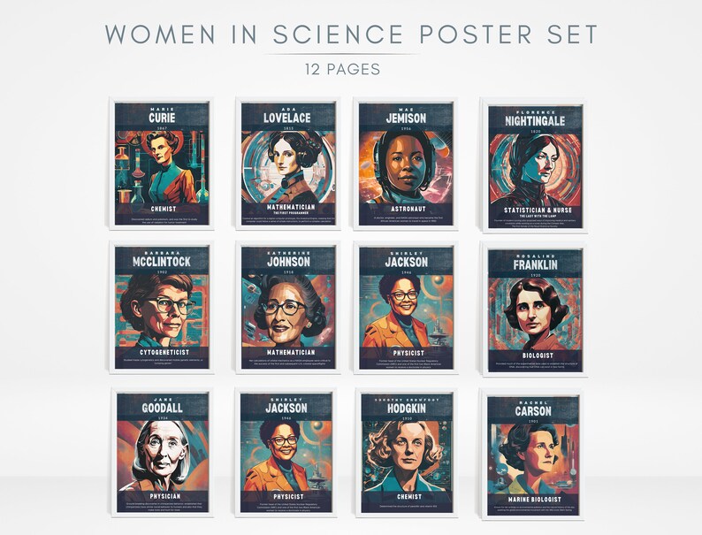 Famous Women Scientists Classroom Posters Set of 12 /Science Classroom Printable/Science Poster/STEM/STEAM/Women's History Month image 1