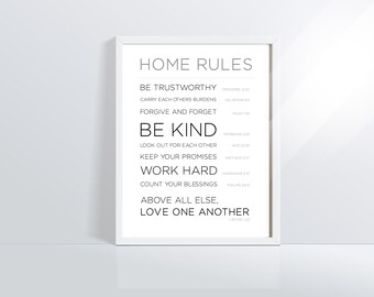 Home Rules / Scripture Print / Printable Wall Art / Inspirational Home Decor / Digital Print  / Instant Digital Download / Housewarming Gift