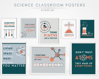 Science Puns Classroom Posters, Set of 8 (Digital Download)