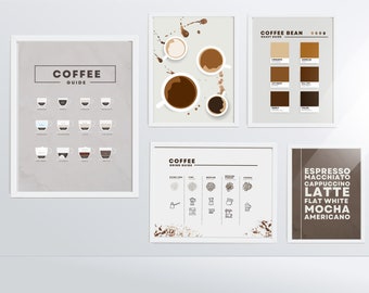 Coffee Gallery Wall / Set of 5 Coffee Posters / Christmas Gift / Kitchen Wall Art / Coffee Lover Gift / Coffee Gift / Coffee Art