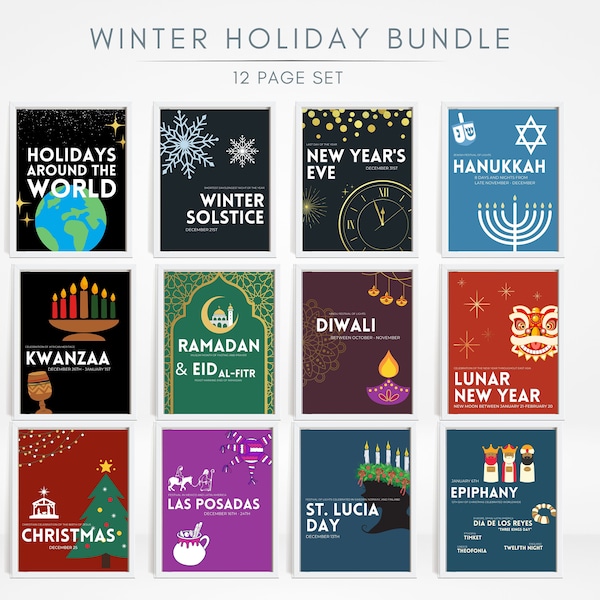 Holidays Around the World Printable/Winter Holiday Bulletin Board Set of 12/Inclusive Decor/Classroom and Office Diversity Poster