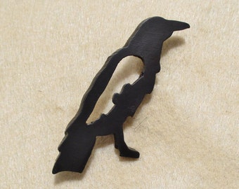 Goth Black Raven Brooch Metal Pin Handmade Steel Crow Jewelry Made in USA