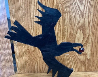 Raven Sculpture Halloween Decor Centerpiece by Ironbearmarine Flying Ravenberry Handmade Steel Rustic Metalwork Decor Spirit Animal