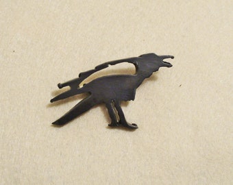 Black Thieving Rustic Raven Brooch Steel Goth Jewelry Bird Silhouette Pin Handmade in the USA