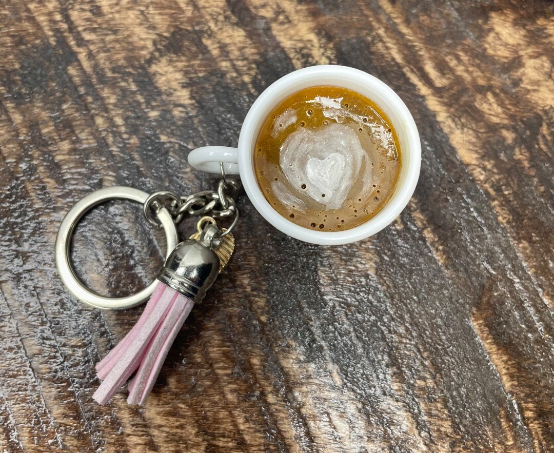 Coffee Cup Keychain Latte Heart Coffee Etsy